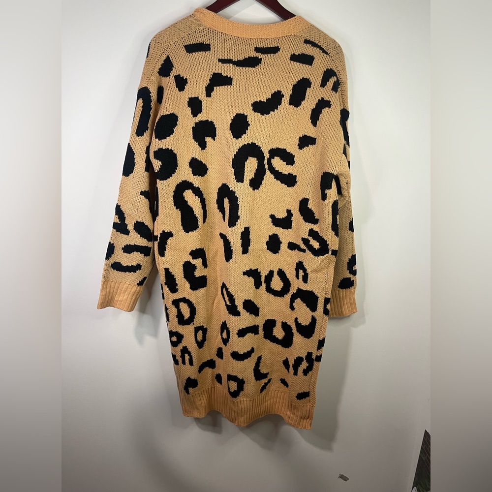 Stylish Leopard Print open front long Cardigan - Picture 5 of 11